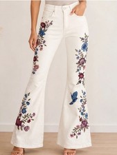 DRIFTWOOD Farrah br Embroidered Flare Leg Jeans Blue br Birds picture