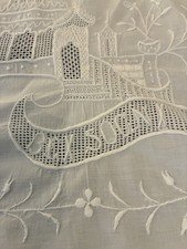 Antique Italian Linen Sheet Hand Embroidered Chinoiserie Angel Pagoda BEL SOGNI picture