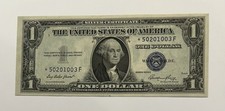 1935E $1 Silver Certificate Star Note Blue Seal No Motto Fr. 1614* Crisp UNC picture