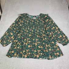 Torrid Top Womens Plus 5X Peplum Crinkle Gauze Smocked Green Floral NEW picture