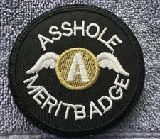 ASS HOLE MERIT BADGE 2x2 Embroidered Morale Patch Hook Backing Brand New picture
