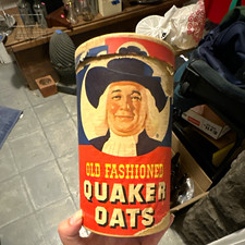 Quaker Vintage Quaker Oats Cardboard Container Canister Cereal Theme Red Blue picture