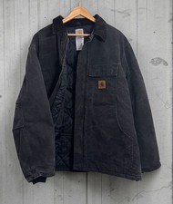 Vintage Carhartt C26 BLK Duck Jacket Size XL Arctic Quilt Lined Coat Cord Collar picture