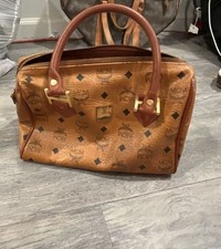 MCM Visetos Monogram Cognac Brown Boston Satchel Handbag picture