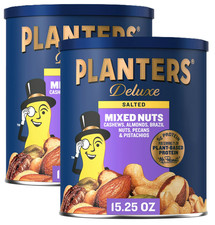 2pk Planters Deluxe Mixed Nuts with Hazelnuts, Plant Based Protein, 15.25 oz picture