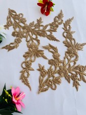 1 Pair Handmade Gold Zardozi Floral Applique Patch Left Right Embellish picture