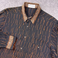 Pancaldi & B Mens M Silk Button Shirt Orange Black Abstract Avant Garde Italy picture