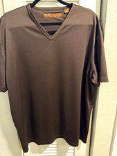 Perry Ellis Men's V-Neck Short Sleeve Brown XL Solid Knit Logo T-Shirt picture