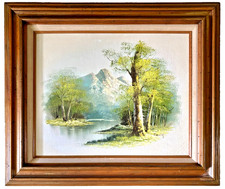 Framed Original Oil on Canvas Painting Mountain River Landscape Signed Moncrief picture