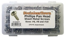 270 Piece Stainless Steel Screw Assortment Phillips Pan Sheet Metal Kit picture
