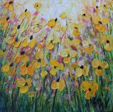 Yellow Wildflowers Painting, 10x10 Oil on Canvas picture