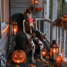 Yescom Halloween Life Size Skeleton Cowboy 5.6Ft Party Decoration 2026 picture