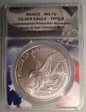 2021 (S) American Silver Eagle Type 2 1 oz Coin ANACS MS70 First Strike picture