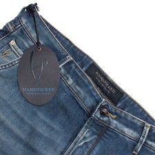 Handpicked NWT 5 Pocket Jeans Size 33 US In Solid Blue Cotton Blend picture