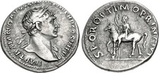 Trajan (AD 98-117) Roman AR silver denarius coin Equus Traiani statue RIC 291 picture