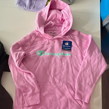 Champion Girls Pink Fleece Pullover Hoodie Logo Pockets Size XL CHG355 picture