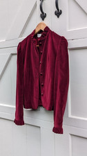 Vintage 70s Fay's Closet Red Velvet Victorian Ruffle Collar Blazer ILGWU 5/6 picture