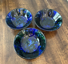 3 Vintage Stangl Mediterranean pattern blue and green glazed ceramic bowls picture