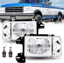 87-91 F150 F250 F350 Bronco Headlights Chrome Clear Reflector E9TZ13008D picture