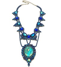 Vintage Bijoux MG Czech Blue Cameo Rhinestone Large Necklace picture