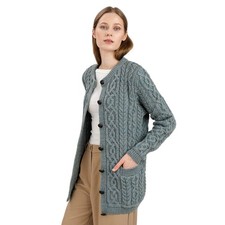 SAOL  100% Merino Wool  Aran Irish Cardigan Sweater Women's Cable Knitted Jacket picture