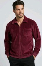 Vintage Haband Velour Shirt Full Zip Track Jacket Maroon Burgundy Ribbed Retro L picture