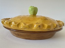 Vintage E.S. Molds Ceramic Apple Pie Dish Plate Cover Saver Thanksgiving Keeper picture