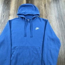 Vintage Nike Hoodie Mens M Blue Sweatshirt Swoosh Embroidered Check Y2K Sweater picture