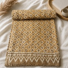 Vintage Bedspread Block Print Quilt King Size Handmade Cotton Bedding 90x108 picture
