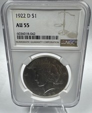 1922 D $1 NGC AU 55 1922-D PEACE DOLLAR SILVER $1 picture