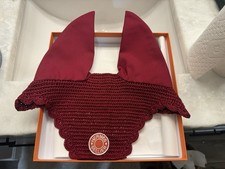 Hermes Sellier Fly Bonnet Equestrian Show Jumper Horse Ear Cap Rouge In Box picture