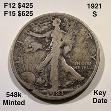 1921-S 50c Walking Liberty Half Dollar - Fine Details Full Rim Nice Face Details picture