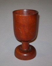 Old Antique Vtg Ca 1900s Folk Art Turned Wooden Stemmed Goblet Cup Signed Nice picture