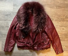 Customized Jordan Craig Pleather Faux Leather Burgundy Red Fox Fur Coat 3XL picture