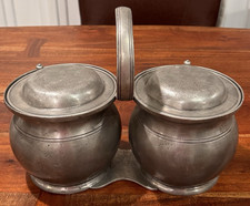Antique 19C Pewter Tureen Primitive Pot Pan Dish Soup Porridge Cottage Farmhouse picture