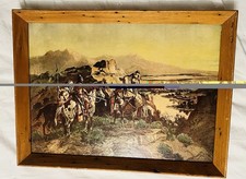 Charles M. Russel Framed Western Americana Print Native Americans on Landscape picture
