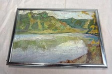 vintage original miniature abstract expressive oil painting river landscape art picture