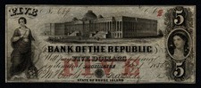 Providence, RI, Bank of the Republic 1856 $5 BEAUTIFUL AU+ Broken Banknote picture