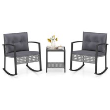 3-Pcs Outdoor Rocking Chair Set with 2 Chairs & 2-Tier Glass-Top Coffee Table picture