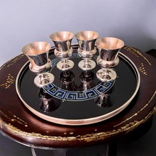 VTG Bar  Gorham Sterling Silver .925 5 Pc Cordial Goblet Set Tray Greek Key MCM  picture