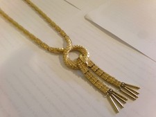 Vintage 1970s Signed Monet Gold-Toned Dragon Scale Tassel Necklace (Intermezzo) picture