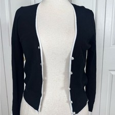 NWT Theory Elegant Black Cardigan with White Trim picture