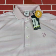 Puma Arnold Palmer MATTR Polo Shirt Mens M Pink Striped Golf UPF 40 Performance picture