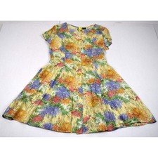 Vintage Dress Ecote Size L 90s Butterscotch Lavender Floral Rayon Button Front picture