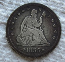 1855-S Arrows Seated Liberty Silver Quarter Rare Key Date Mid Grade Cleaned picture