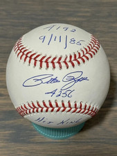 RARE PETE ROSE REDS 4192 9/11/85 and 4256 HIT KING STAT SIGNED AUTO BASEBALL LCK picture