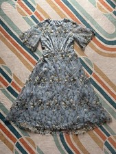 Baltic Born Women's Blue Floral Embroidered Mesh Lined Midi Dress S picture