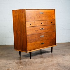 Mid Century Modern Dresser Highboy BP John Metal 5 Drawer Walnut Vintage Mcm NM picture