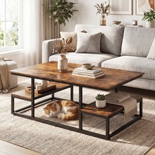 Coffee Table with Storage Rectangle Center Table w/ Open Shelves Tea Table picture