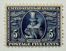 US #330 1907 5c blue Jamestown Terc. “Pocahontas” MNH; $375 SCV picture